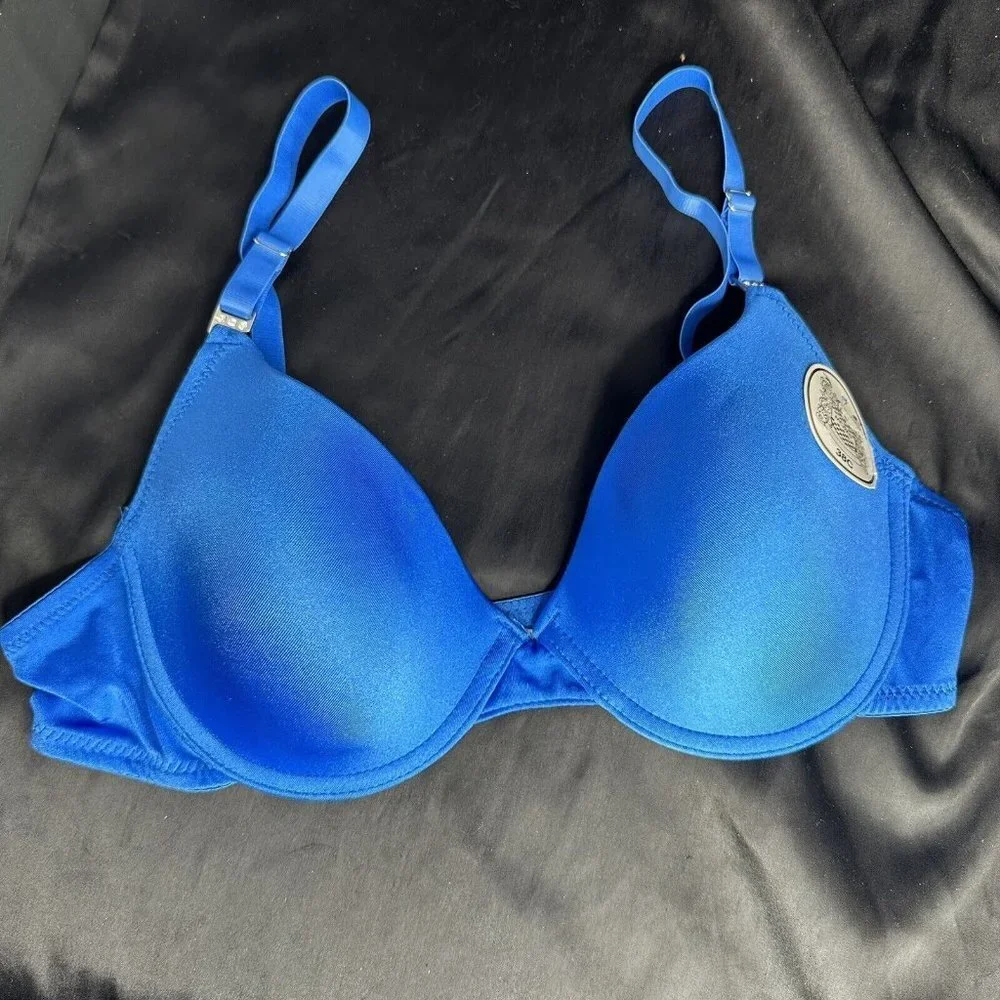 Mopas Intimates Blue Bra Rhinestone Straps Adjustable Straps￼ Underwire - Picture 2 of 11